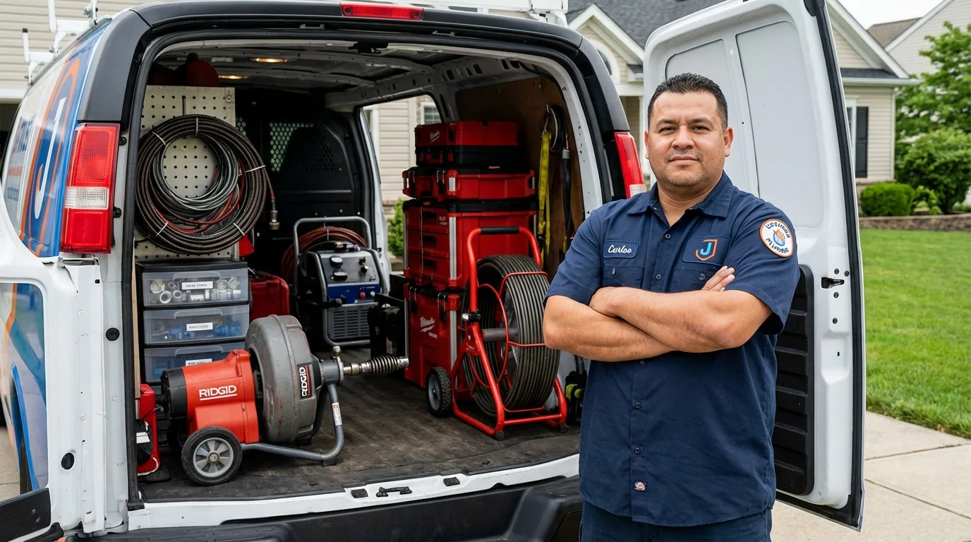 Professional drain cleaning equipment and Johns Plumbing LLC plumber in Manor