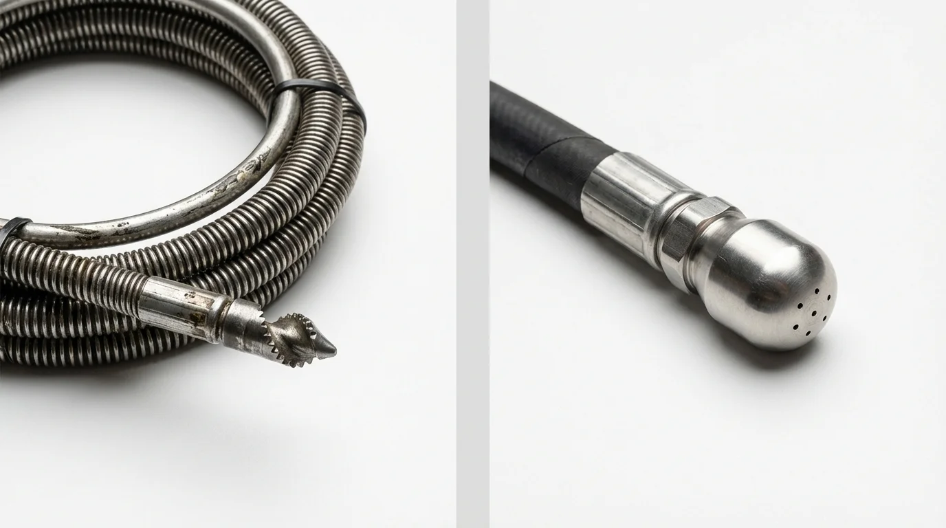 Drain snake cable and hydro jetting nozzle used for drain cleaning in Manor, PA