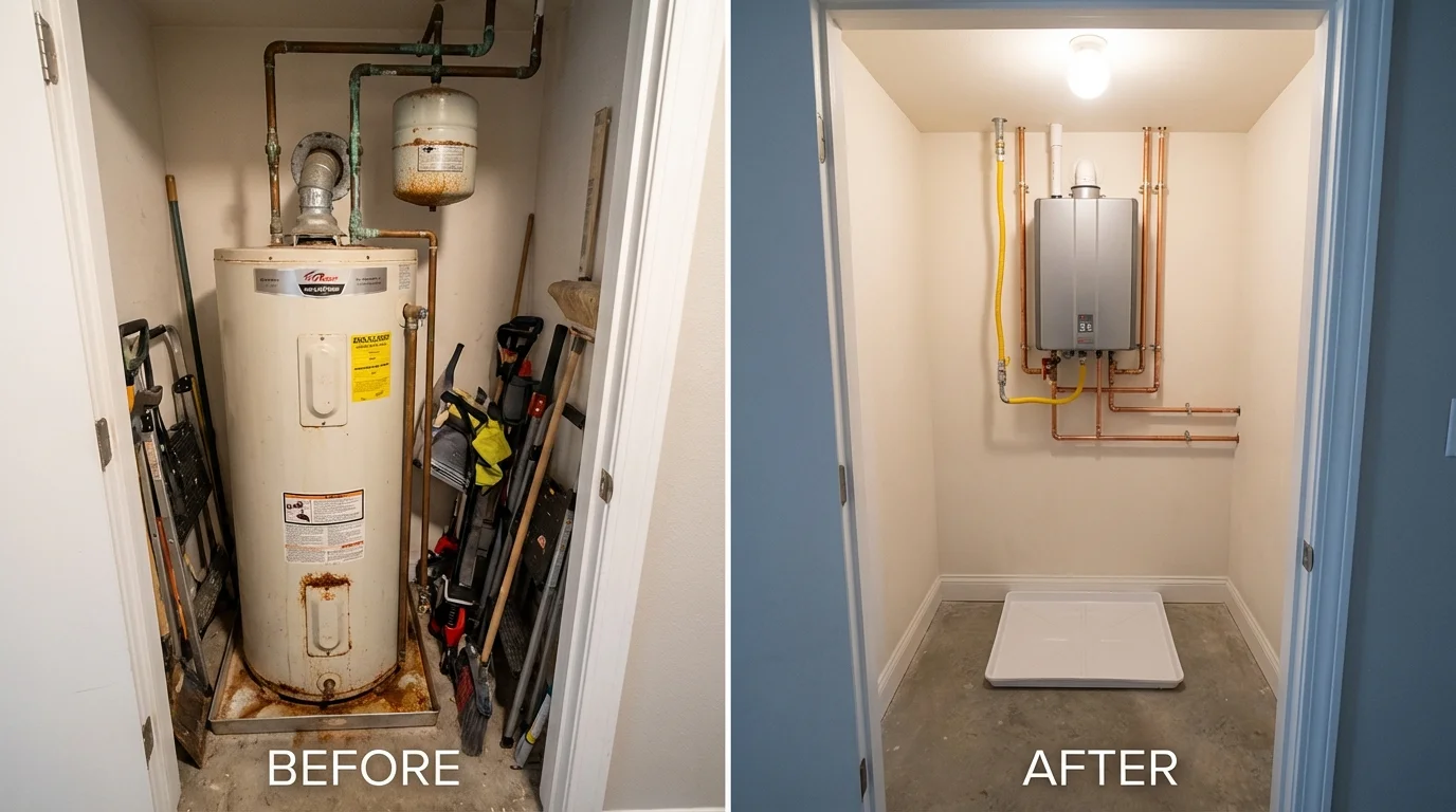 Tank water heater versus wall-mounted tankless unit comparison for Manor, PA homeowners