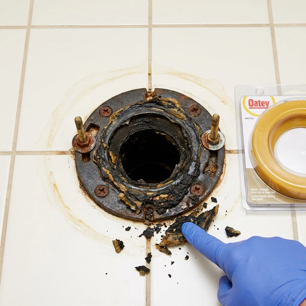 Failed wax ring showing water seepage at the base of a toilet in a Manor, PA home